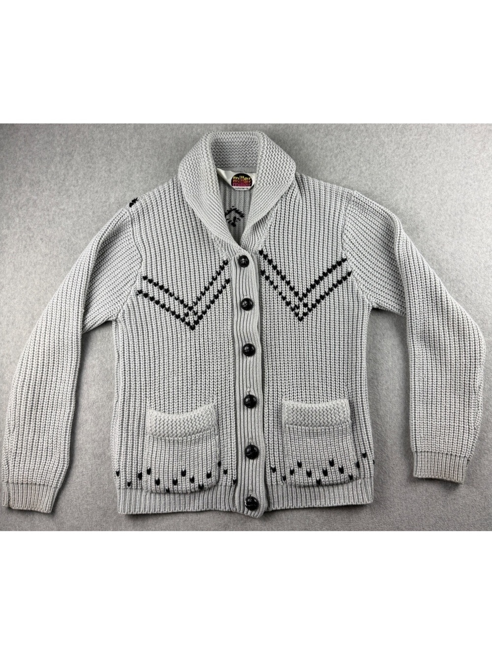 True VTG Miller Cowichan Horse 70s Chunky Knit Sweater Cardigan